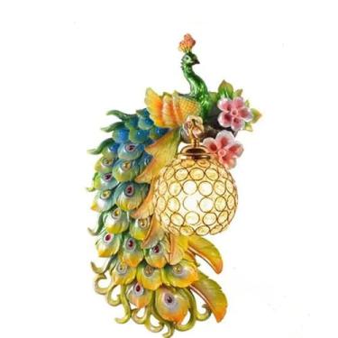 Imagem de Luminária de parede LED American Creative Art Peacock para sala de estar, quarto, escritório, casa de campo, hotel, quarto infantil, corredor (DA Esquerda)