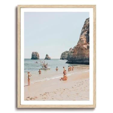 Imagem de KISSFOX Impressão de arte de parede emoldurada de madeira de carvalho arte de paisagem recifes à beira-mar 40,6 cm x 50,8 cm madeira