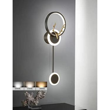 Imagem de Luminária de parede LED interna dimerizável, design moderno em anel, 36W, 3000K-6000K, feita de acrílico, para sala de estar, quarto, escada, corredor, escritório (preta)