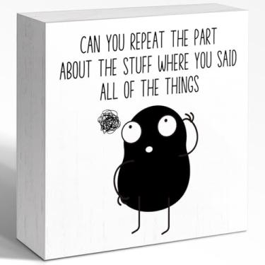 Imagem de WUZYOU Placa engraçada de bloco de madeira para escritório, você pode repetir a parte sobre as coisas placa de 12 x 12 cm, placa de humor vintage, arte de parede de frase longa, exibição para iniciar