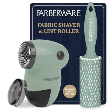 Imagem de Conjunto de barbeador e removedor de fiapos Farberware – Barbeador de suéter operado por bateria com lâminas triplas e rolo extra pegajoso para pelos de animais de estimação, fumaça e bolinhas em