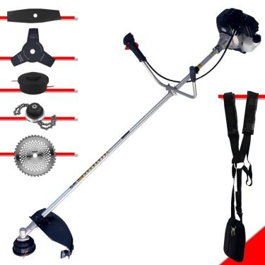 Imagem de Roçadeira À Gasolina Toyama RT43LB-25A 43cc 1,7HP 10.000rpm Alta Performance Com Cabeçote Nylon + Facas 2 Pontas, 3 Pontas, 40 Dentes Vídea e Trimmer