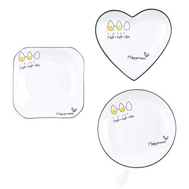 Imagem de Conjunto de pratos de jantar de cerâmica criativa - Pratos de aperitivo para casa e cozinha, pratos de jantar para frutas, massas e mais pratos de sobremesa (C)