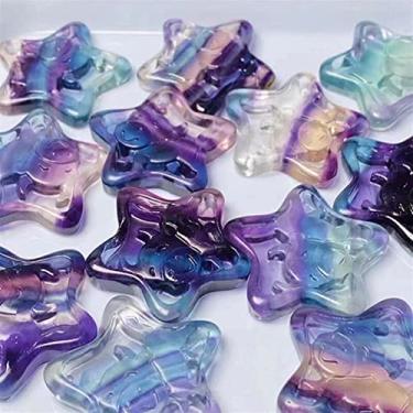 Imagem de Decoração de casa, pedra de cristal de quartzo fluorita natural esculpida com nove caudas raposa sereia estrelas amuleto da sorte presente de escultura animal 1 peça, cristal natural (cor pedras