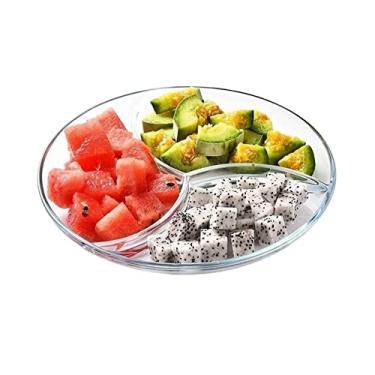 Imagem de GAORUIFENG Cesta de frutas e vegetais de bancada, tigela de vidro, prato de frutas, prato de três separados, prato de sobremesa multifuncional para uso doméstico, tigela de salada de vegetais, mesa de