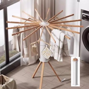 Imagem de JYXYXSCP Rack de secagem de roupas com tripé dobrável, 16 varões extensíveis de secagem, suporte de madeira para polvo, adequado para uso doméstico