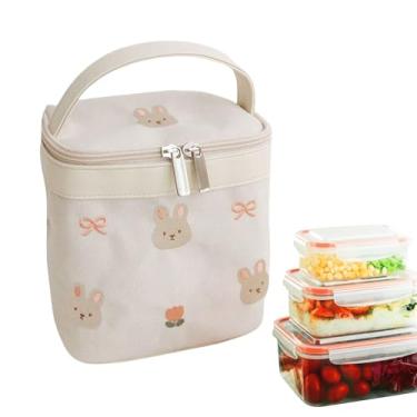Imagem de Lancheiras femininas para trabalho | Bolsa térmica pequena de desenho animado, porta-refeições de trabalho dobrável reutilizável, armazenamento de alimentos de viagem para piquenique e acampamento