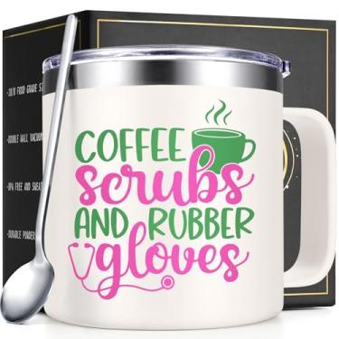 Imagem de Gtmileo Presentes de enfermeira para mulheres, esfoliantes de café e luvas de borracha caneca de café isolada, presentes de enfermeira de Natal para enfermeiras mulheres estudantes de enfermagem (400