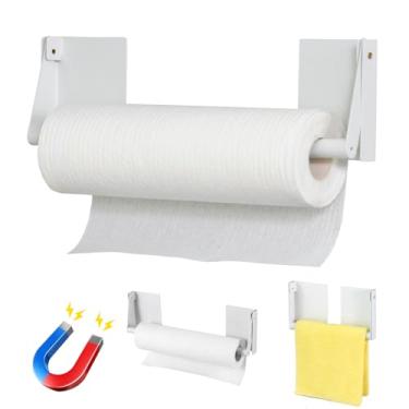 Imagem de JAXYOOM Suporte magnético ajustável para toalha de papel, aço resistente com ímã forte para geladeira, churrasqueira, cozinha, garagem - comporta rolos grandes, branco (pacote com 2)