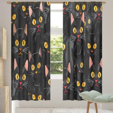 Imagem de 2 conjuntos de painéis cortinas transparentes fofas de gato preto cortinas transparentes arejadas com filtro leve painéis de cortina para porta janela para sala de estar, quarto, jantar, 84 polegadas