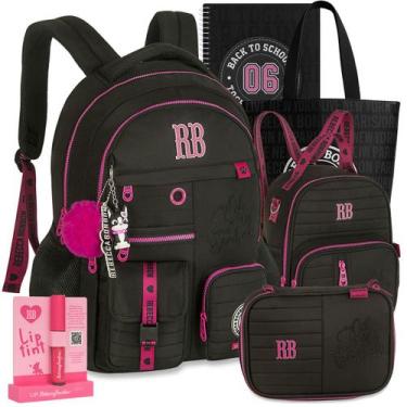 Imagem de Kit Mochila RB Rebecca Bonbon Estojo Lancheira Resistente, Preto