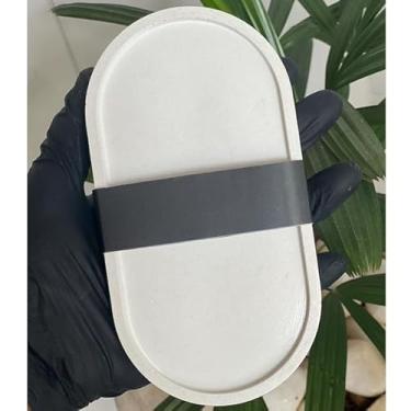 Imagem de Bandeja Decorativa Artesanal em Concreto Celular - Formato Oval, Multiuso para Mesa/Banheiro/Cozinha (Antimanchas e Resistente à Umidade)(Band. Branca -18 CM)