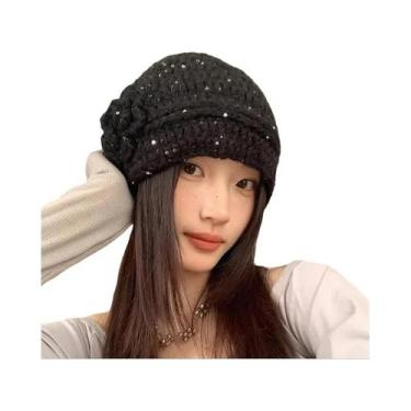 Imagem de Balaclava de Malha Floral Retro - Estilo Francês, Fino e Quente para o
