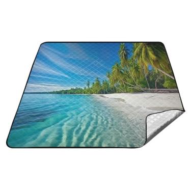 Imagem de xigua Cobertores de piquenique grandes com vista para coqueiros, impermeável, à prova de areia, lavável na máquina, cobertor portátil dobrável ao ar livre para parques de grama, caminhadas, shows