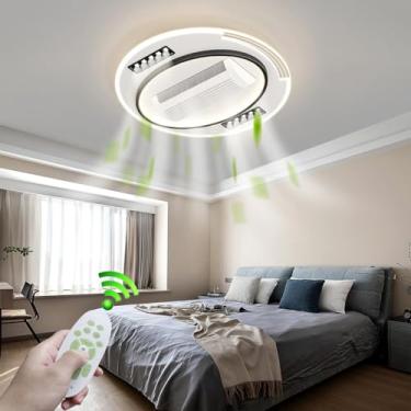 Imagem de Ventilador de teto discreto com luzes, 100 cm, embutido, com controle remoto, LED branco, iluminação de teto, ventilador de teto sem pás, dimerizável continuamente, para quarto, ventilador q