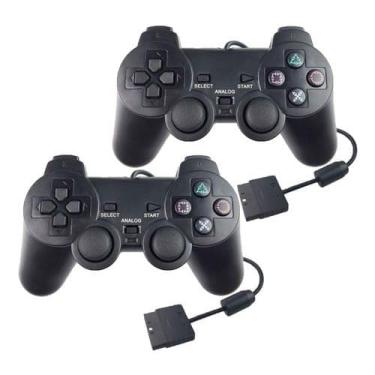 Imagem de Kit com 2 Controles com Fio compatível com PS2, Joystick Preto, Alta Precisão, Plug e Play, controle ps2 clássico, Play2 (genérico)