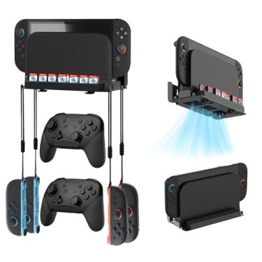 Imagem de LEPEYMDA Wall Mount for Switch 2/1/OLED, Switch 2 Accessory Storage Organizer Shelf Base Set with Cooling Vent Design, 28 Card Slots, 2 Controller Holders, 4 Joy-con Hanger, Safely Store Switch 2 Near