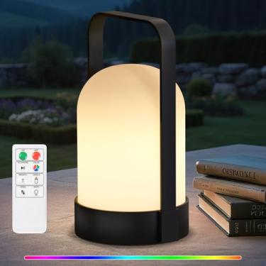 Imagem de uuffoo Lanternas recarregáveis para uso externo, luminária de mesa externa com IP44 resistente à água e controle remoto, lâmpada portátil operada por bateria sem fio com RGB 7 cores e luz branca