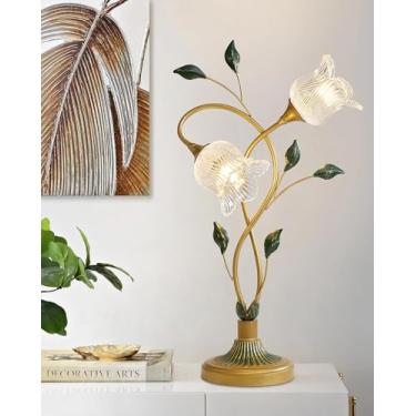Imagem de Abajur de mesa retrô em formato de flor, decoração criativa, soquete E14, luminária de cabeceira com cúpula de vidro em formato de flor, ideal para quarto, sala de estar, luz de leitura, mes