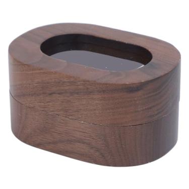 Imagem de KUIDAMOS Caixa de Anel de Madeira Elegante, Madeira de Nogueira, Fechamento Magnético, Suporte de Anel para Casamento, Noivado, Vinho, Interior Vermelho (Slot único)