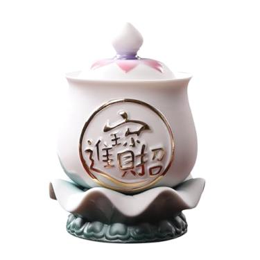 Imagem de FENNYYAR Copo de água sagrada cerâmica Deus da riqueza copo de abastecimento de água, 13 cm 13.0 cm, ornamento doméstico templo consagrado na frente de Buda