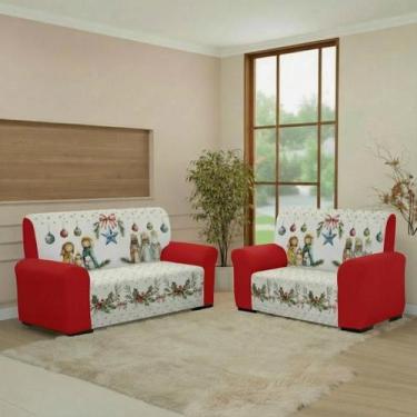 Imagem de Capa de Sofá 3 e 2 Lugares Coladinha Natal Estampada Exclusiva Proteçã