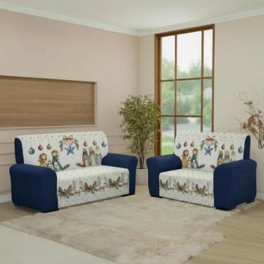 Imagem de Capa de Sofá 3 e 2 Lugares Coladinha Natal Estampada Exclusiva Proteçã