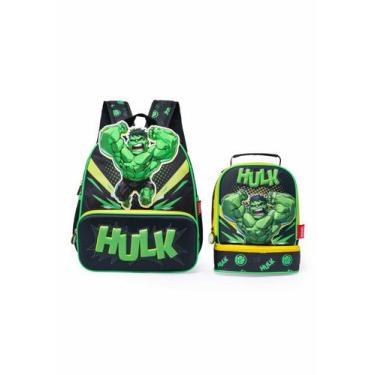 Imagem de Kit Mochila Lancheira Infantil Masculino Hulk Marvel