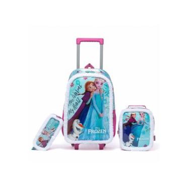 Imagem de Kit Mochila Rodinha Disney Lancheira Frozen Escolar Infantil