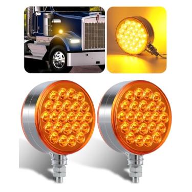 Imagem de ASNOO 2 peças 10 cm âmbar redondo dupla face 48 luzes de seta de LED à prova d'água para caminhão pesado Trailer Freightliner Peterbilt Kenworth Mack Western Star