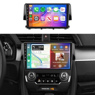 Imagem de 8 núcleos 6 GB + 128 GB Android 13 para rádio Honda Civic 2016-2020, estéreo automotivo 5.0 Bluetooth com carro sem fio, DSP 46EQ, Android Auto, tela sensível ao toque IPS de 9 polegadas 1280 x 720
