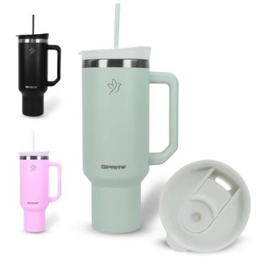 Imagem de Sipraw Copo com alça, copo isolado à prova de vazamento com tampa e canudo, caneca de café de viagem de aço inoxidável, compatível com porta-copos, perfeito para acampamento, viagem e presente, 1,134