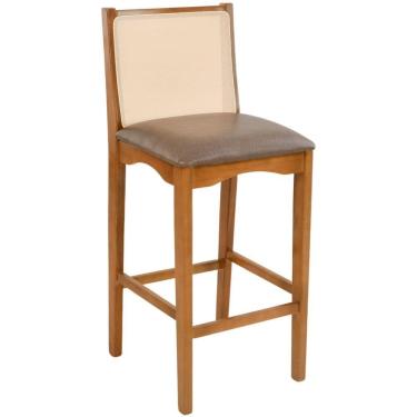 Imagem de Banqueta Toscana Madeira Maciça Carvalho Tela Bege Corino Marrom