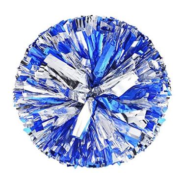 Imagem de Pompons de torcida com alça dupla - Punho de anel de dedo para competições e eventos de dança (azul e prata)