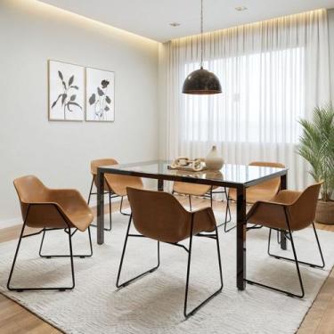 Imagem de Conjunto Sala de Jantar 6 Lugares Retangular Tampo de Vidro 160X85cm M