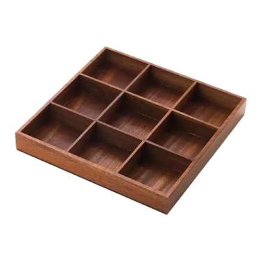 Imagem de Ｂｅｓｇａ Bandeja de madeira dividida para servir, travessa versátil para alimentos, travessa para sushi, chá e condimentos, ideal para restaurantes, casas de, 9 Grades