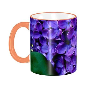 Imagem de Ourdovi Caneca de café expresso de cerâmica com flor violeta, caneca de cerâmica revestida DIY, para café, sopa, chá, leite, latte, cacau quente, colorido divertido 340 g.