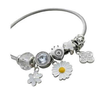 Imagem de Pulseira com Berloques completa com 9 berloques de flor - Lindo Presente para menina adolescente e criança