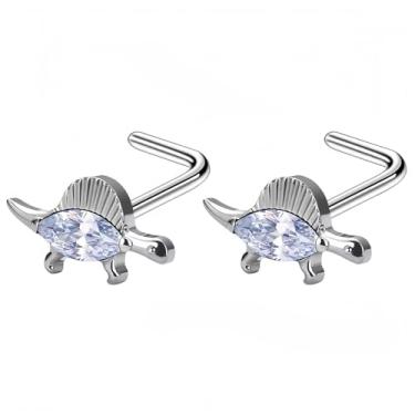 Imagem de Niaspi Anéis femininos de aço cirúrgico 316L para nariz de dinossauro, 2 peças, forma de L, zircônia cúbica, piercing de nariz, chique, joia hipoalergênica, 20g, Aço inoxidável, Sem Pedra Preciosa