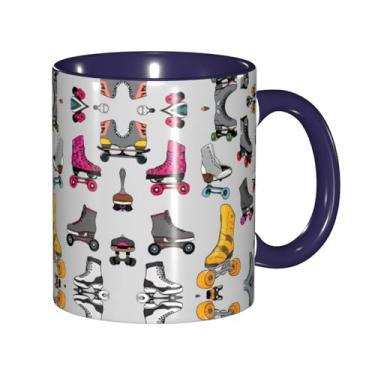 Imagem de Zeraoke Canecas de café criativas com estampa de patins coloridos retrô, personalizadas, presente para a família, tamanho de 325 ml, unissex