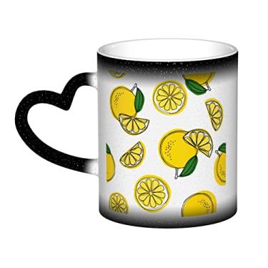 Imagem de Xícara de café divertida com estampa de fruta limão, copo de cerâmica com mudança de cor sensível ao calor 12 Oz, para café/chá/leite/cacau, para adolescente/aniversário/festival/presentes