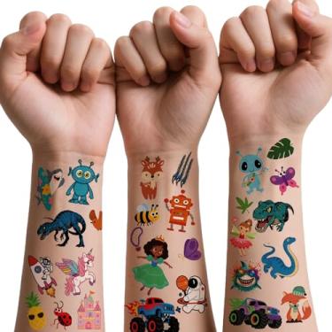 Imagem de Mais de 326 peças, 60 folhas, estilos mistos, tatuagens temporárias para crianças - adesivos fofos em aquarela de animais com sereia, caminhão, dinossauro, pirata espacial, para meninas, meninos