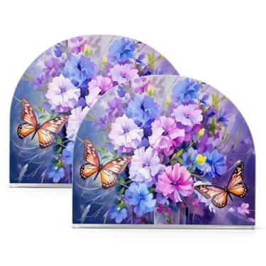 Imagem de Wassud Porta-guardanapos acrílico flores com borboletas, dispensador de guardanapos de papel moderno em forma de U para mesa, cozinha, sala de jantar, bancada 2 peças (comporta 50-60 guardanapos)