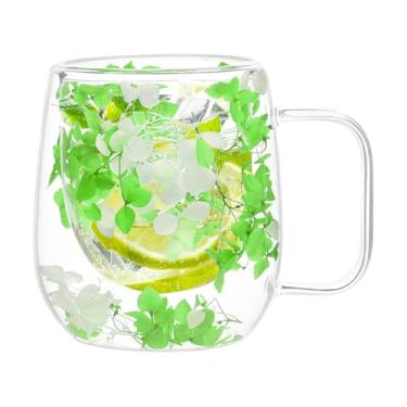 Imagem de Copos de vidro de parede dupla, canecas de vidro de parede dupla, Xícara de chá de com flores secas, Copo transparente com isolamento térmico, canecas de chá isoladas em camada alça 20