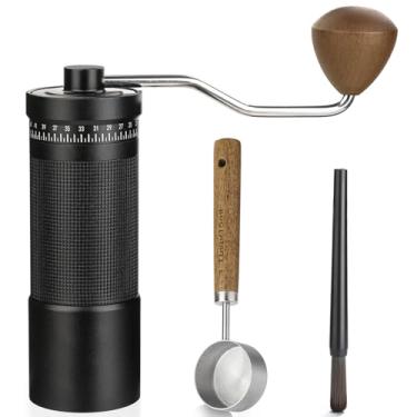 Imagem de Moedor de café manual com rebarba cônica de aço inoxidável, moedor de café manual com configuração de moagem ajustável externa para café expresso (preto)