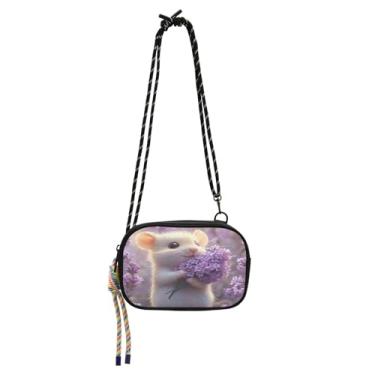 Imagem de STAYTOP Linda bolsa tiracolo branca para mulheres e homens, bolsa tiracolo pequena para mulheres e homens, mini bolsa de viagem - linda mouse branco e flores