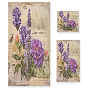 Imagem de xigua Conjunto de toalhas de banheiro vintage lavanda absorvente macio 3 peças toalha de banho toalha de mão toalhas decorativas para banheiro, academia, hotel, praia, piscina