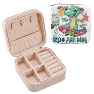 Imagem de Qilmy Dinossauros brincando de skate e viagem, caixa de joias de viagem, mini estojo de viagem para joias, estojo organizador de joias, caixas de armazenamento pequenas e portáteis153