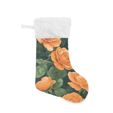 Imagem de xigua Meia de Natal de rosas laranja personalizada grande meia de doces para pendurar presente de Natal para decoração de festa de férias em família, decoração de lareira