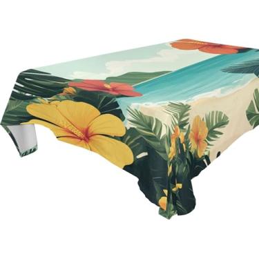 Imagem de Burbuja Toalha de mesa com flores de praia exóticas, toalha de mesa retangular, anti-rugas, grossa para decoração de jantar, cozinha, festa, 137 x 183 cm